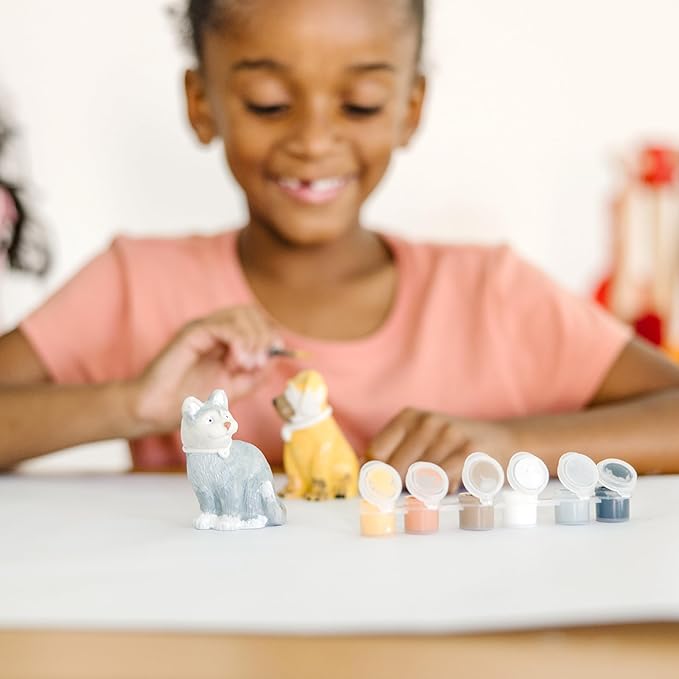 Melissa & Doug Created by Me! Pet Figurines Craft Kit (Resin Dog and Cat, 6 Paints, Paintbrush)