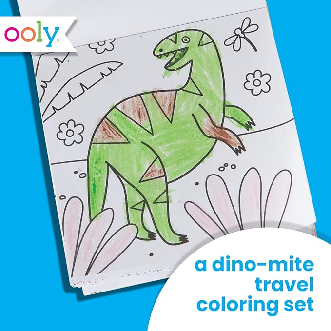 Ooly Travel Art Kit with 9 Jumbo Crayons & 48 Themed Coloring Pages & Case for Easy Traveling Art Creation, Perfect Airplane Travel Set to Entertain Kids - Dinoland