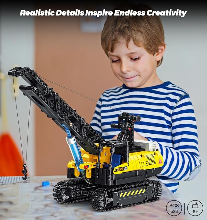 Technic Hydraulic Crane Building Set, 528 PCS Blocks Multifunctional Hydraulic Drive Engineering Car Building Model, Creative Moveable Building STEM Toy for Boys, Kids Teens and Adults