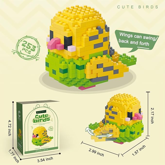 Birds Building Blocks for Adults Mini Building Blocks Birds Building Bricks Toy Micro Block Building Set Gift for Kids and Adults-253 PCS(Budgerigar A)