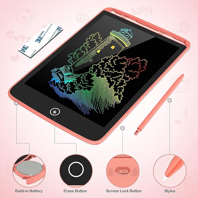 TECJOE 2 Pack LCD Writing Tablet with Fridge Magnets, Doodle Board for Kids Drawing Kitchen Memo, Christmas Stocking Stuffers Birthday Gifts Toys for Boys Girls 8.5 Inch(Blue+Pink)