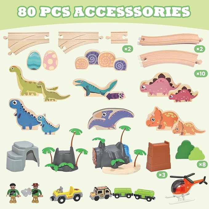 Wooden Train Sets for Toddlers, Train Toy Magnetic Sets Fits Brio, Thomas, Melissa and Doug, Kids for Boys Girls 3 4 5 Years Old (80 pcs Train Set)