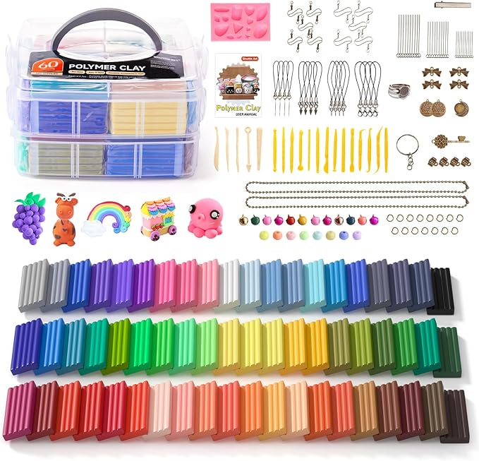 Shuttle Art Polymer Clay, 60 Colors Oven Bake Modeling Clay, Creative Clay Kit with 19 Clay Tools and 16 Kinds of Accessories, Non-Toxic, Non-Sticky, Ideal DIY Art Craft Clay Gift for Kids Adults