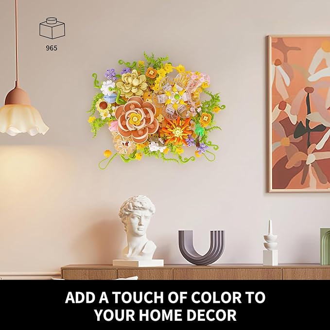 Flowers Building Set for Adults, 965 PCS Botanical Collection Table or Wall Home Decor, Compatible with Lego Flowers Plants, Ideas Gift for Mother's Day Birthday Anniversary