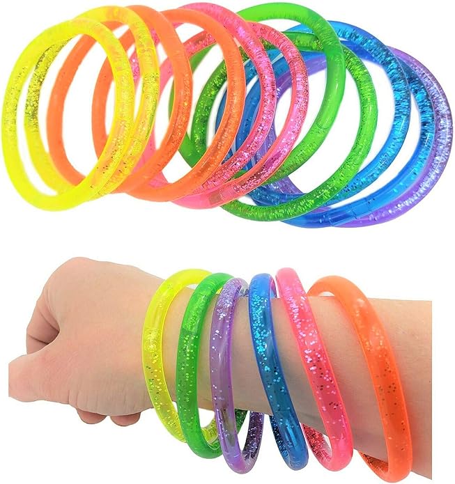 6" Liquid Super Glitter Colorful Bracelet Bright Neon Colors. Cool Bracelets for Party Favor, Stocking Stuffers, Birthday Parties, Fundraisers, or Prizes! …