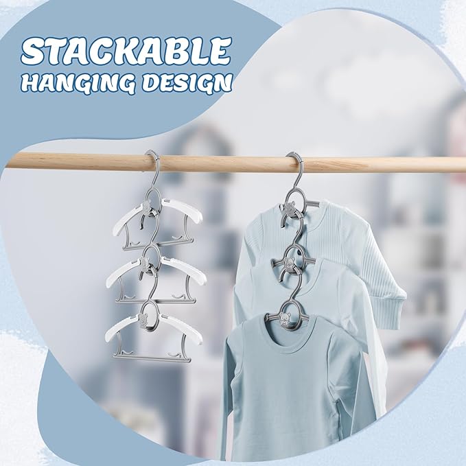 Baby Hangers 60 Pack Kids Hangers-Extendable Adjustable Non-Slip Plastic Kid Hangers for Closet，Stackable Baby Clothes Hangers for Toddler Kids Children Infant Teen,Grey Bear Toddler Hangers