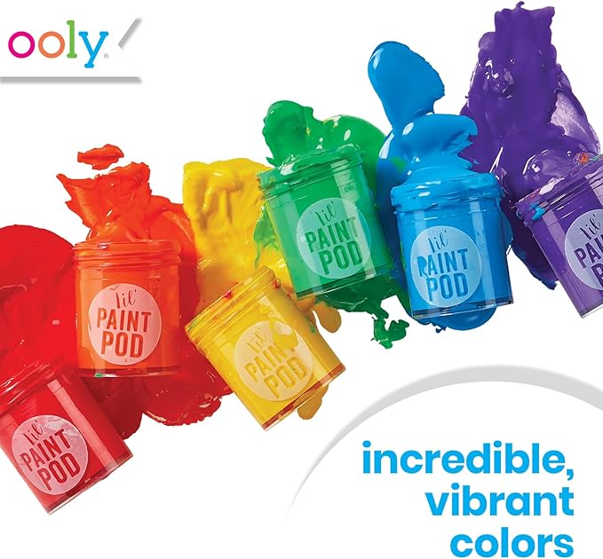 Ooly Lil' Poster Paint Pods, 12 Bright Colors & 1 Brush, Washable Paint for Children, Includes Portable Case, School and Art Supplies for All Ages, Bright & Vibrant Colors