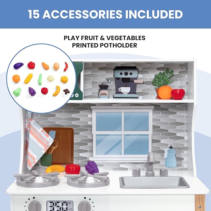 Delta Children Tiny Chef Play Kitchen - Toy Kitchen Playset with Realistic Knobs That Turn/Click, Oven, Sink, Microwave and 15 Pieces of Play Food, Green