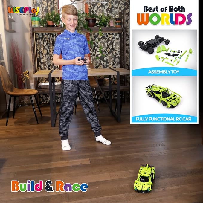 WISEPLAY Remote Control Car Building Kit, 453PCS Stem Toy for Kids Age 8-10, Great RC Car for 10-Year-Old Boys & Girls, Excellent Gift Idea