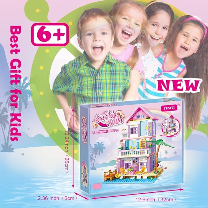 Seaside Villa Building Set 573 Pieces Toys for Girls Building Blocks House Toys Beach Villa Construction Toys Holiday Cottage Building Bricks Toys for Girls Age 6+