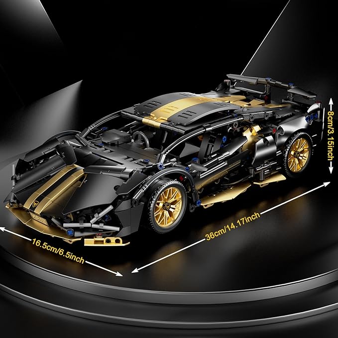 Sport Race Car Building Block Sets for Adults Boys,Black Racing Supercar Toys Kits with LED Light Collectible 1:14 MOC Model Construction Birthday Gifts for Teens Age 8-12 12-16,14 14+