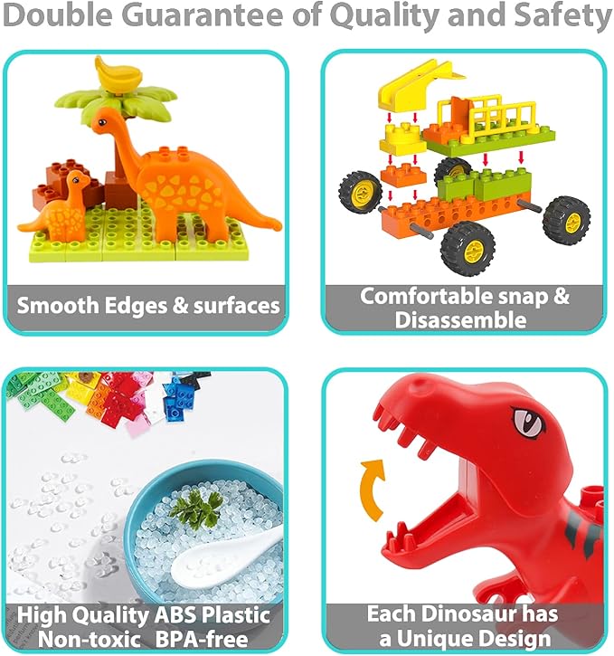 Kids Toys for 2 3 4 5 6 7+ Year Old Boys Toddlers Classic Brick Set, Dinosaurs, Car, Figures, Build, Learn and Play, Educational Interactive Creative DIY Toy Compatible with All Major Brands