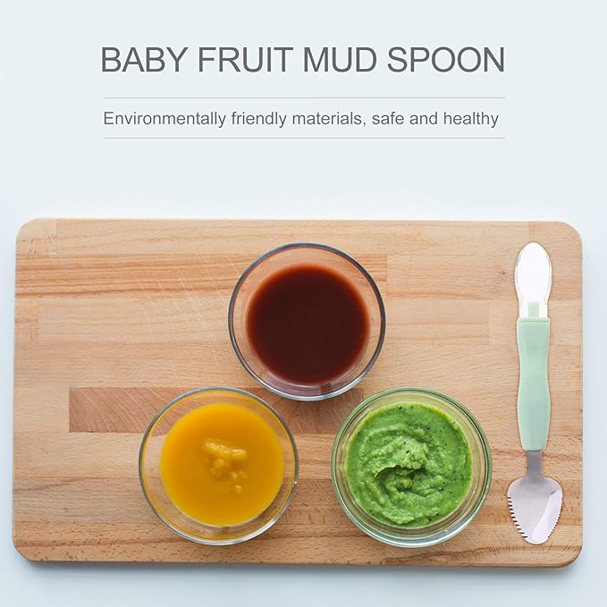 Kisangel 2pcs Food Scraper Spoon Silicone Feeding Spoons Double Head Fruit Puree Spoon Practical Baby Food Scraping Spoon for Fruit Scraping Feeding ,Green