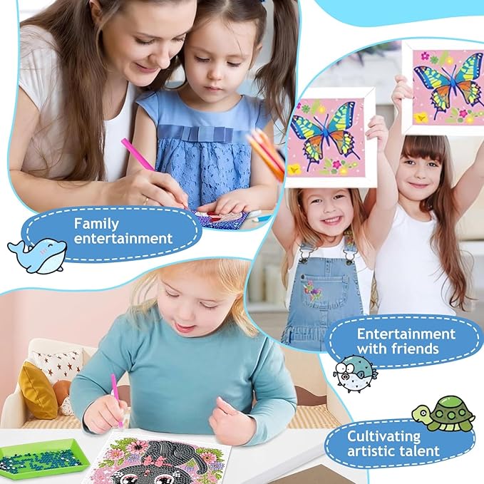 Reivworl Diamond Art Kits for Kids, Elephant Diamond Art for Kids Ages 8-12, Elephant Diamond Painting Kits for Kids for Home Wall Decor (8x8Inch)