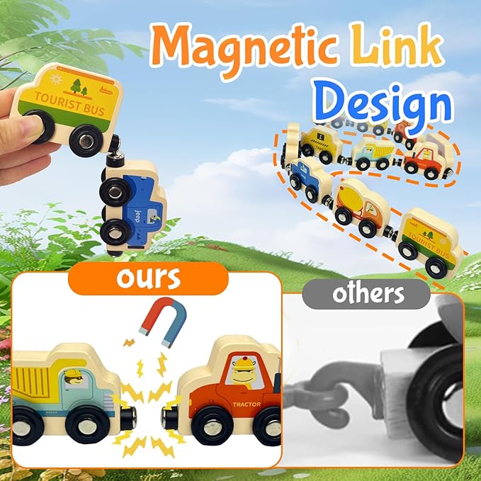 Montessori Toys for Toddler Age 1-3, Toddler Toy Wooden Magnetic Traffic Train Set with Playmat/Storage Bag for Baby Boy, Birthday for 1 2 3 Years Old Boys & Girls