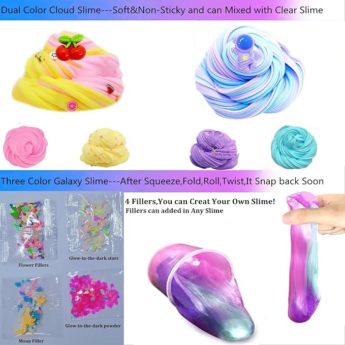 Newest Crunchy Slime Set 12 Packed for Kids,Super Soft and Non-Sticky Stress Relief Clear Slime Toy,DIY Butter Slime Party Favor for Girls & Boys