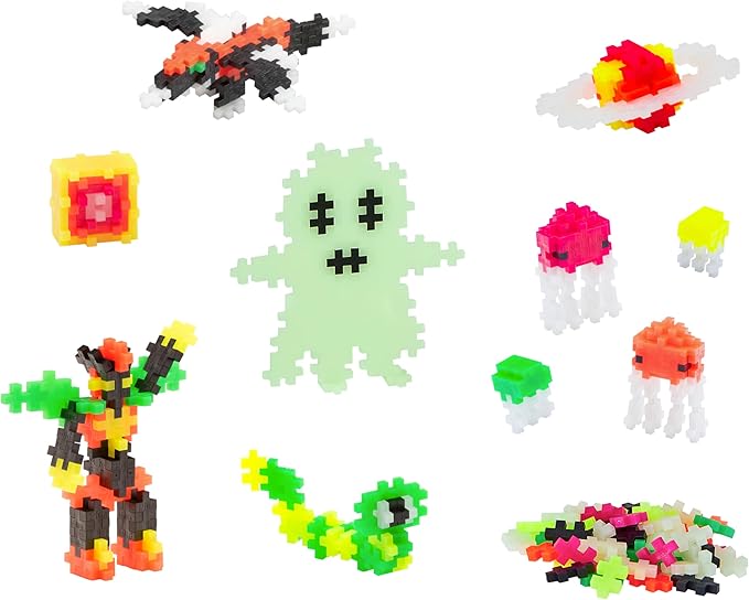 PLUS PLUS - Learn to Build, Glow in The Dark - Construction Building STEM – Interlocking Mini Puzzle Blocks for Kids