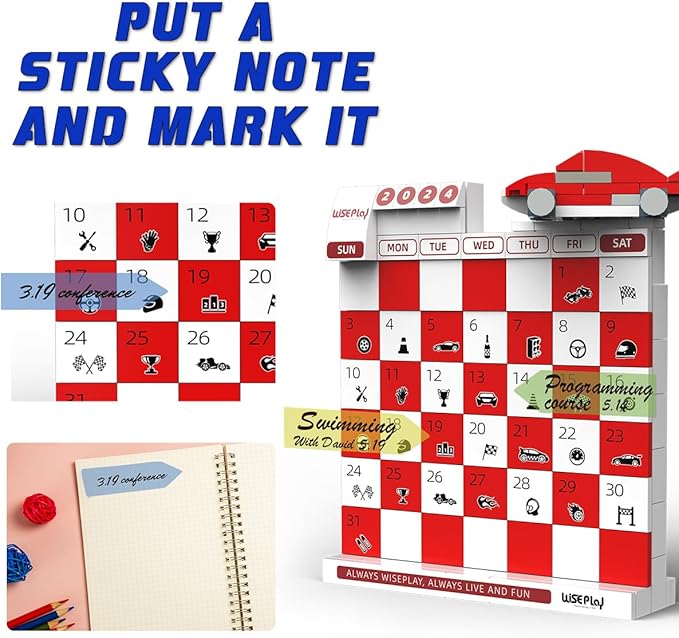WIsePlay Calendar STEM Building Block Set 2024 Year - Stocking Stuffers for Boys - Unique Birthday and Christmas Gift for Kids