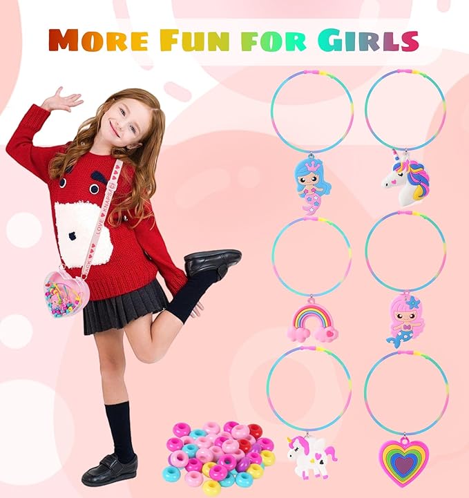 Jewelry Making Kit for Girls Unicorn Mermaid Charm Necklace Making Supplies Beads Set Birthday DIY Arts and Crafts for Girls