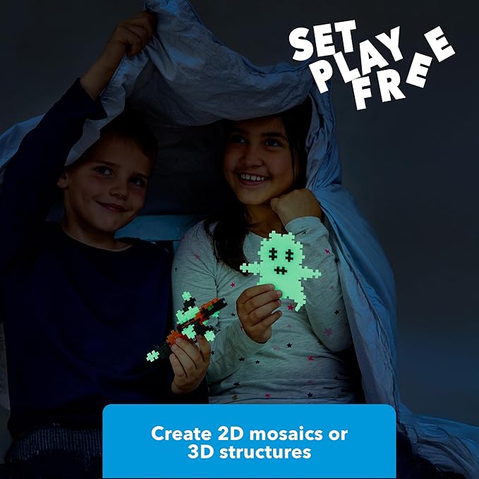 Plus Plus 500 Piece Interlocking Building Block 3D Puzzle Kit, Kids Stem Connecting Toys - Glowing Color Mix