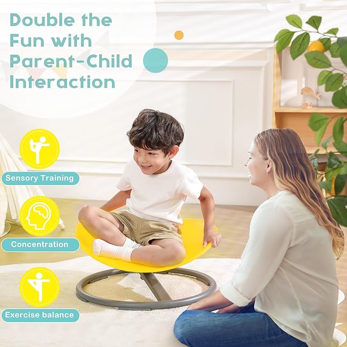 BABAMU Spinning Chair for Kids Autism Sensory Products Sit and Spin Autism Toys Sensory Chair ADHD Chair Swivel Chair Training Body Coordination (Yellow)