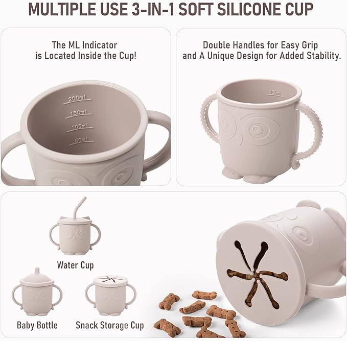 Baby Weaning Set, Silicone Baby Feeding Set(10 Pcs), Toddler Weaning Set with Adjustable Bib, Suction Bowl, Plate, Fork, Spoon, Water & Snack Cup Kit, Baby Led Weaning Kit for Babies and Kids