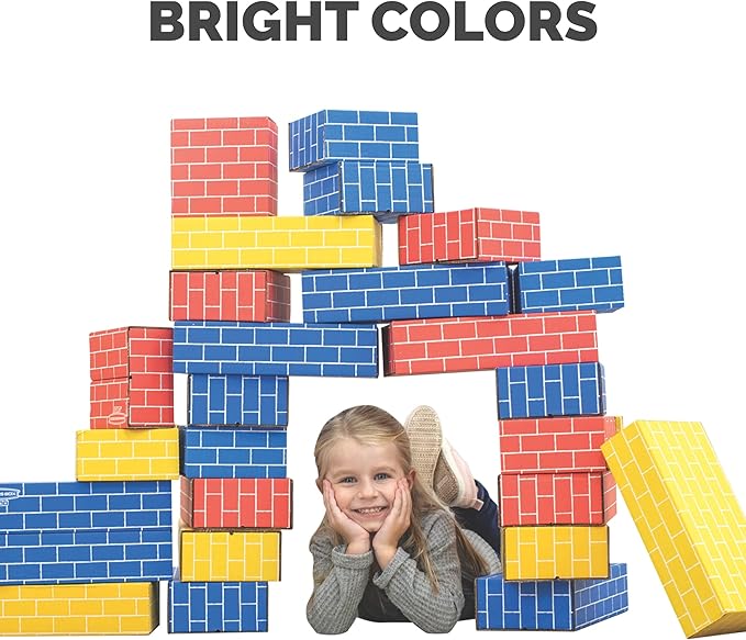 Bankers Box at Play Cardboard Building Blocks, 40 Pack, Large and Medium Montessori Toy Blocks for Kids and Families