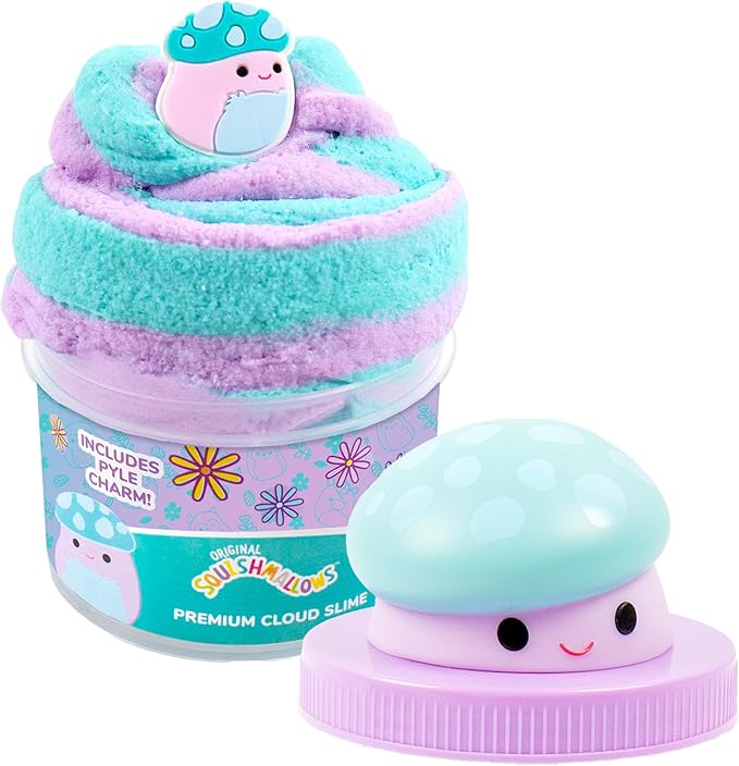 Original Squishmallows Pyle The Mushroom Premium Scented Slime, 8 oz. Fluffy Slime, Grape Scented, 3 Fun Slime Add Ins, Pre-Made Slime for Kids, Great 6 Year Old Toys, Super Soft Sludge Toy