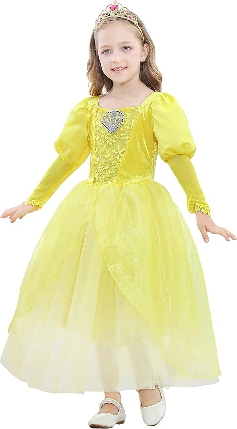 Dressy Daisy Girls Princess Dress Up Costume Mermaid Halloween Xmas Birthday Parties Long Sleeve Size 4-5 Yellow