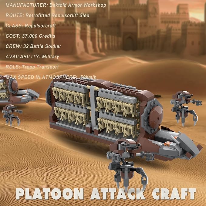Battle Army Clone Platoon Attack Craft Building Set, 537 Pieces with 32 Battle Soldiers and 2 Droideka, Troop Carrier Building Toys Gift for Star Fans and Kids