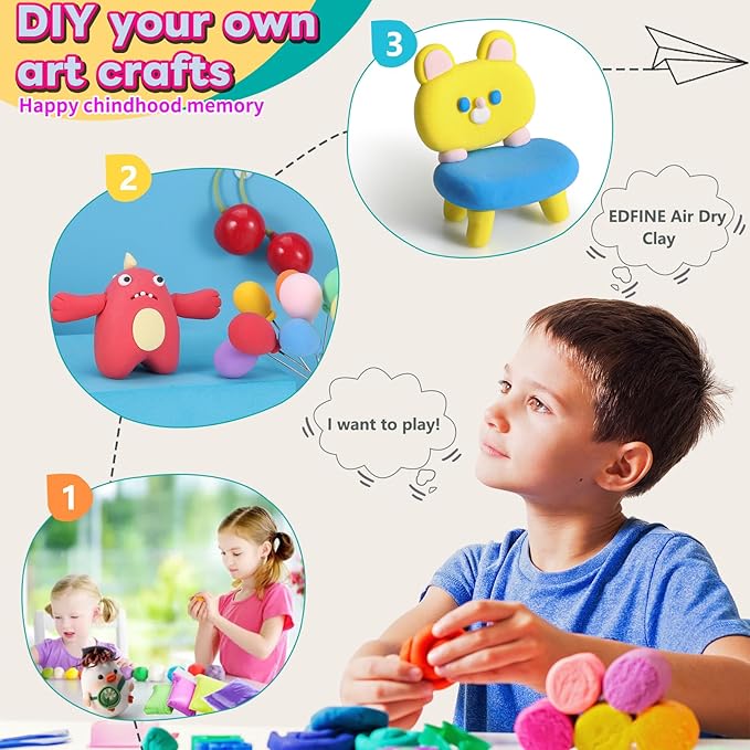 EDIFON Air Dry Clay kit, 36 Colors Modeling Clay Ultra Light Magic Clay with Tools, Safe and Non-Toxic Modeling Clay, Ideal Gift for Kids (36 Colors+ Tools)