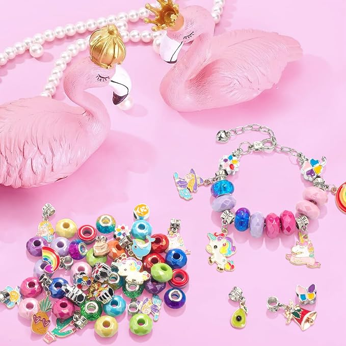 Happytime Charm Bracelet Making Kit for Girls Jewelry Making Supplies Beads Unicorn Mermaid Arts and Crafts Girls Toys Age 6-8