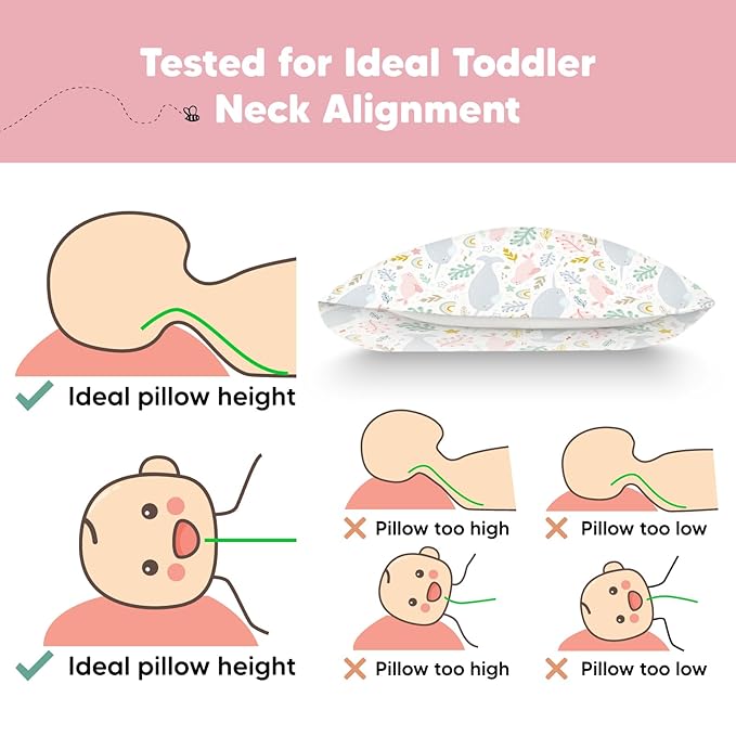 Toddler Pillow with Pillowcase - 13x18 My Little Dreamy Pillow, Organic Cotton Toddler Pillows for Sleeping, Kids Pillow, Travel Pillows, Mini Pillow, Nursery Pillow, Toddler Bed Pillow (Narwhal)
