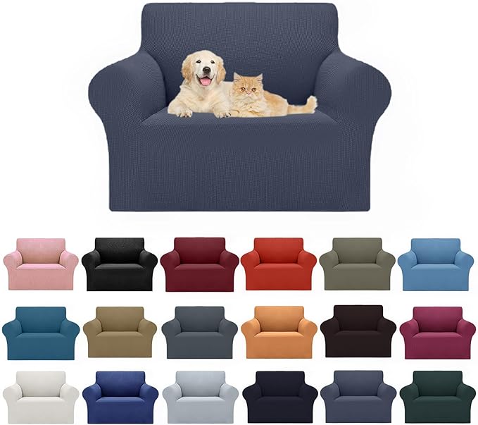 2025 New Stretch Chair Sofa Slipcovers Couch Cover for 1 Seater Furniture Protector Sofa Covers with Elastic Bottom Jacquard Fabric Small Checks for Pets, Kids - Charcoal