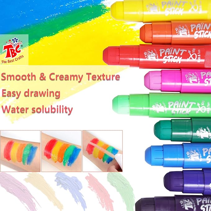 TBC The Best Crafts Paint Sticks,12 Classic Colors, Washable Paint, Non-Toxic, Tempera Paint Sticks for Kids and Students