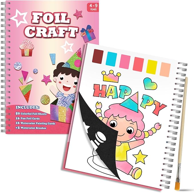 SOOVSY Art & Craft Activity Toys Kit, Foil Animals Crafts Children Fun DIY Creative Toy of The Year, No Mess Art Kits for Kids, Gift for Boys Girls Ages… (Birthday&Coloring)