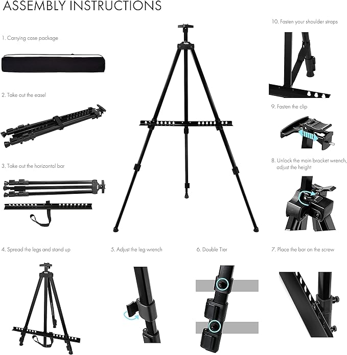 Artify 67 Inches Double Tier Easel Stand, Adjustable Height from 22-67”, 3 in 1, for Painting and Display with a Carrying Bag&3PACK