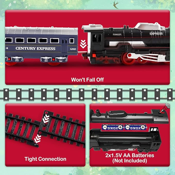 deAO Train Set with Light for Kids, Cargo Cars and Long Track for Boys & Girls Aged 3-12, Train Toys Railway Kits with Signposts & Trees, Electric Train Race Track Playset,Great for Birthday & Xmas