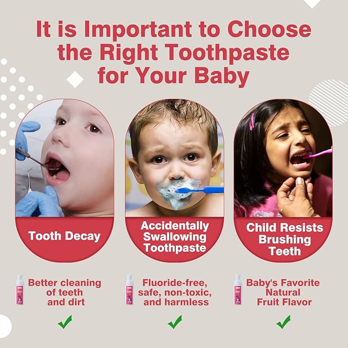 NOHOO Kids Foam Toothpaste with Fruit Flavor,Fluoride Free Natural Formul, Foam Toothpaste for Electric Toothbrush,Suitable for Toddler's Oral Cleaning and Cavity Prevention (2Strawberry+2Cantaloupe)