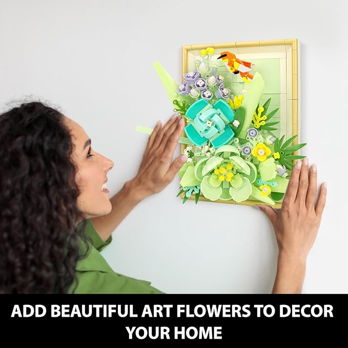 Flowers Building Set for Adults, Compatible with Lego Flowers Roses Plants Picture Frame, Botanical Collection Wall Art Home Office Decor, Ideas Gift Building Toy for Boys Girls (683 PCS)