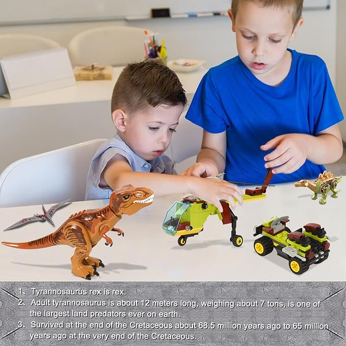 Jurassic Dinosaur Toys Set Compatible with Lego, 319 Pcs Dinosaur Park Toys for Age 8 9 10 11 12 13 14 Years, Chasing Tyrannosaurus Rex Playset for Boys and Girls