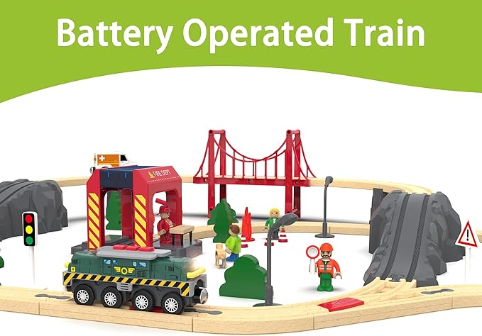 Train Toys for Wooden Train Tracks, Green Tank Battery Operated Locomotive with Magnetic Trains, Motorized Train Compatible with Thomas & Friends, Brio, Chuggington, Electric Train Sets for Kids