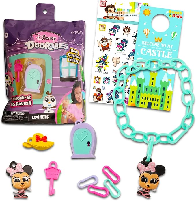 Disney Doorables Locket Blind Pack - Bundle with Disney Doorables Lockets with Mystery Charm Bracelet for Kids Plus Stickers, More | Disney Doorables Blind Bag