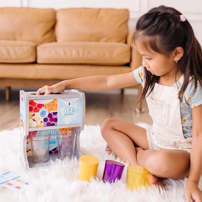 Melissa & Doug Thirst Quencher Wooden Drink Dispenser Pretend Play Set With Cups, Juice Inserts, Ice Cubes Pretend Play Soda Fountain, Food Sets For Kids Kitchen, For Kids Ages 3+ -
