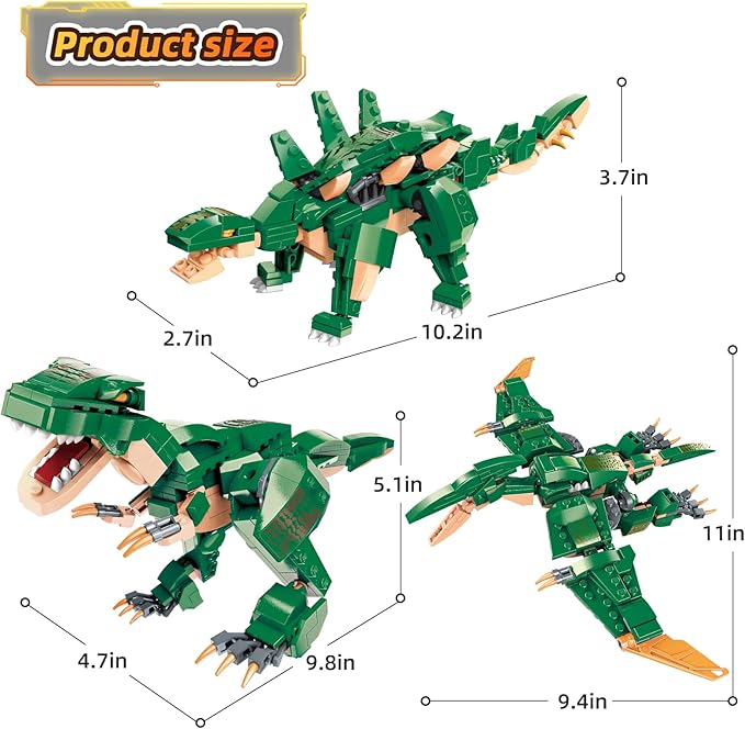 STEM 3 in1 Dinosaurs Building Blocks Toys for Kids Age 6-10 Year Old, Compatible with Lego, Educational Building Sets Best Gifts for Boy 6-10 (287PCS)