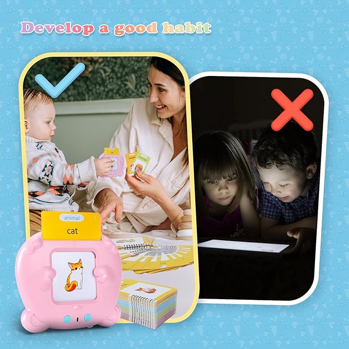 Upgraded Talking Flash Cards for Toddlers, 1 Year Old Boy Girl Birthday Gift, Montessori Toys for 1 2 3 Year Old, 224 Sight Words Flash Cards Kindergarten, Speech Therapy Toys for Toddlers 1-3, Pink