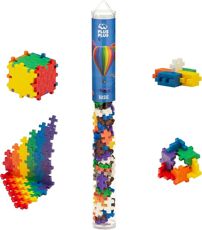 Plus Plus 70 Piece Interlocking Building Blocks for Kids, Open Ended Connecting Toys, Stem Bin Classroom Mini Manipulatives - Basic Mix Play Tube