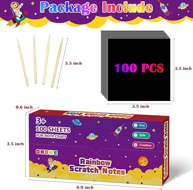 OHOME Easter Basket Stuffers for Kids Toddler - 100 PCS Scratch Art Paper,Easter Gifts for Boys Girls | Easter Games Crafts Party Favors Supplies for Adults,Arts Toys for Ages 3-12 Year Old Birthday