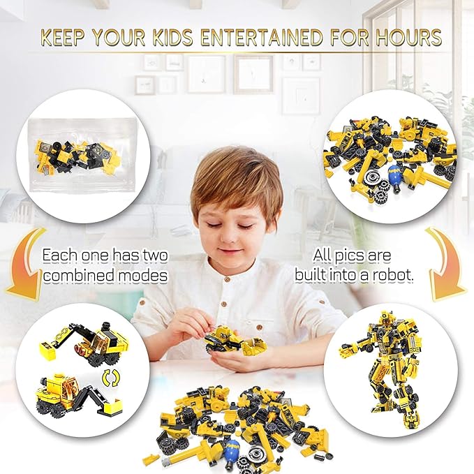 Robot STEM Building Toys for 6 Year Old Boys, 573 pcs Construction Toy Engineering Building Bricks Construction Vehicles Kit Best Gift for Kids Age 6 7 8 9 10 11 Year Old