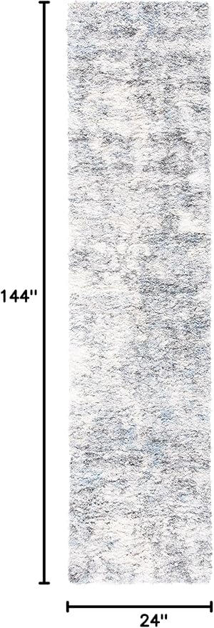 SAFAVIEH Berber Shag Collection Runner Rug - 2' x 12', Ivory & Grey, Modern Abstract Design, Non-Shedding & Easy Care, 1.2-inch Thick Ideal for High Traffic Areas in Living Room, Bedroom (BER274A)